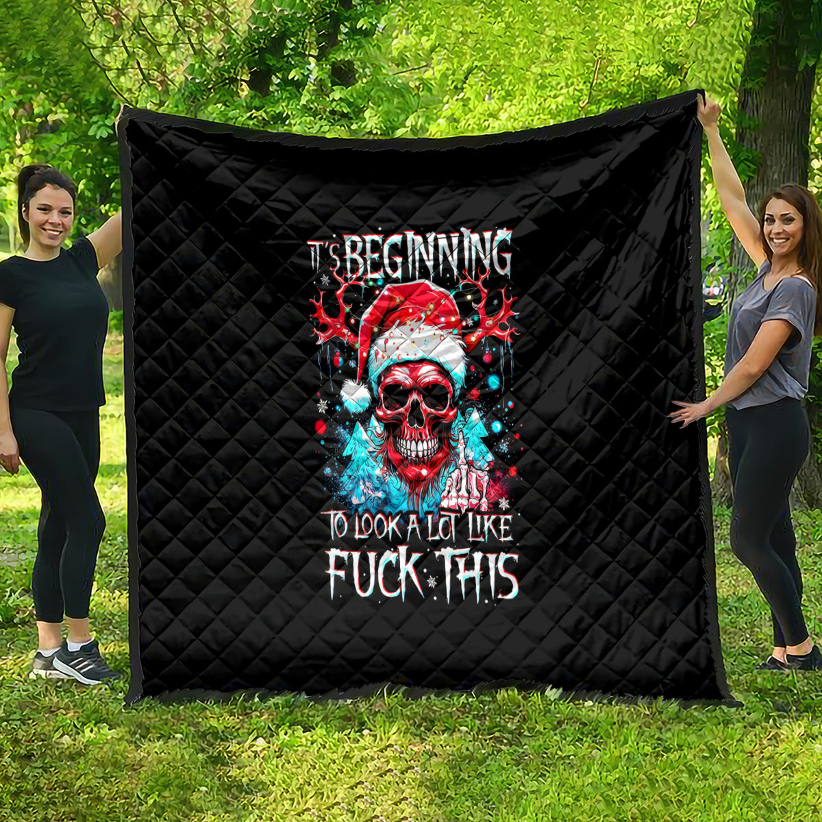 Skull Santa Claus Quilt It's Beginning To Look A Lot Like Fuck This - Wonder Print Shop