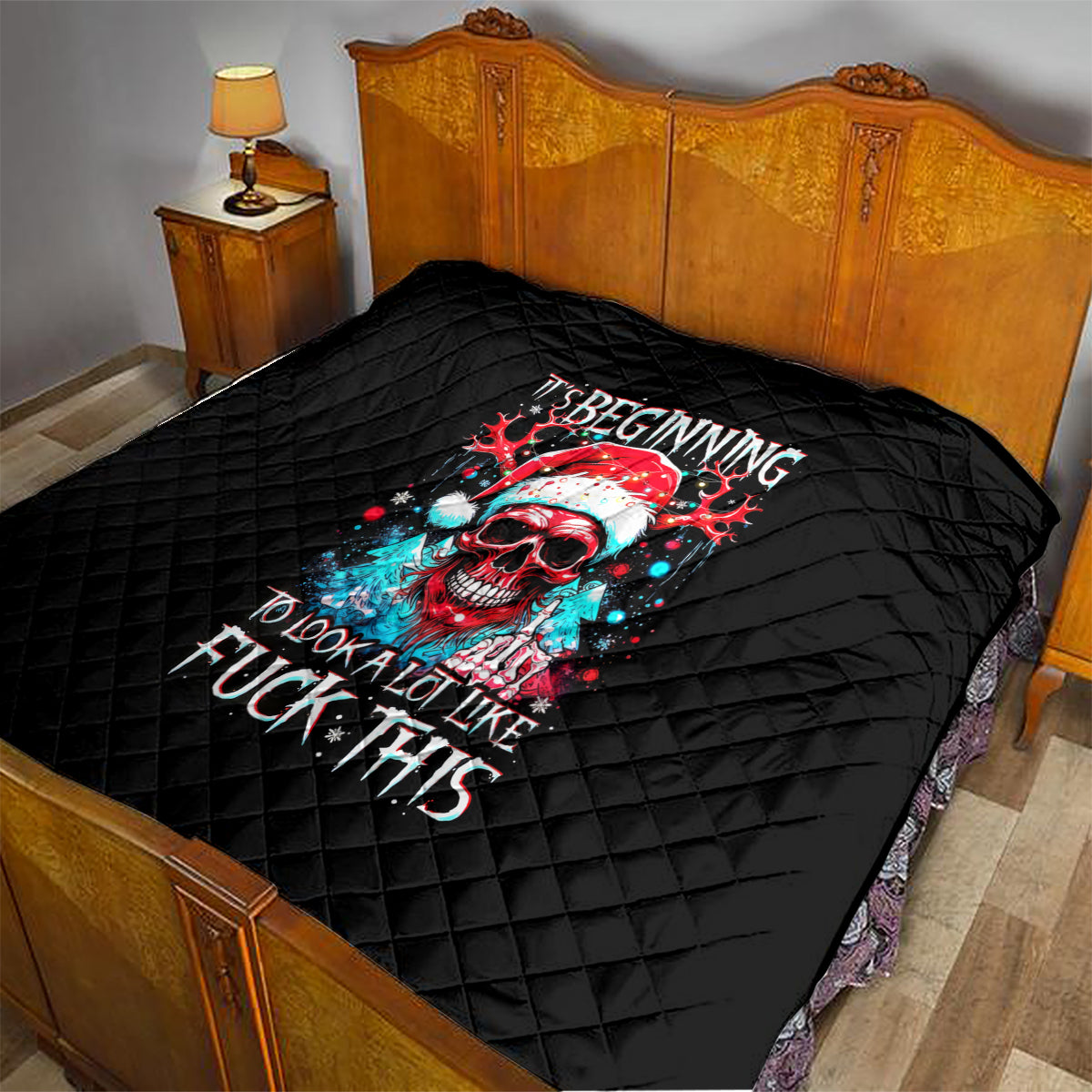 Skull Santa Claus Quilt It's Beginning To Look A Lot Like Fuck This - Wonder Print Shop