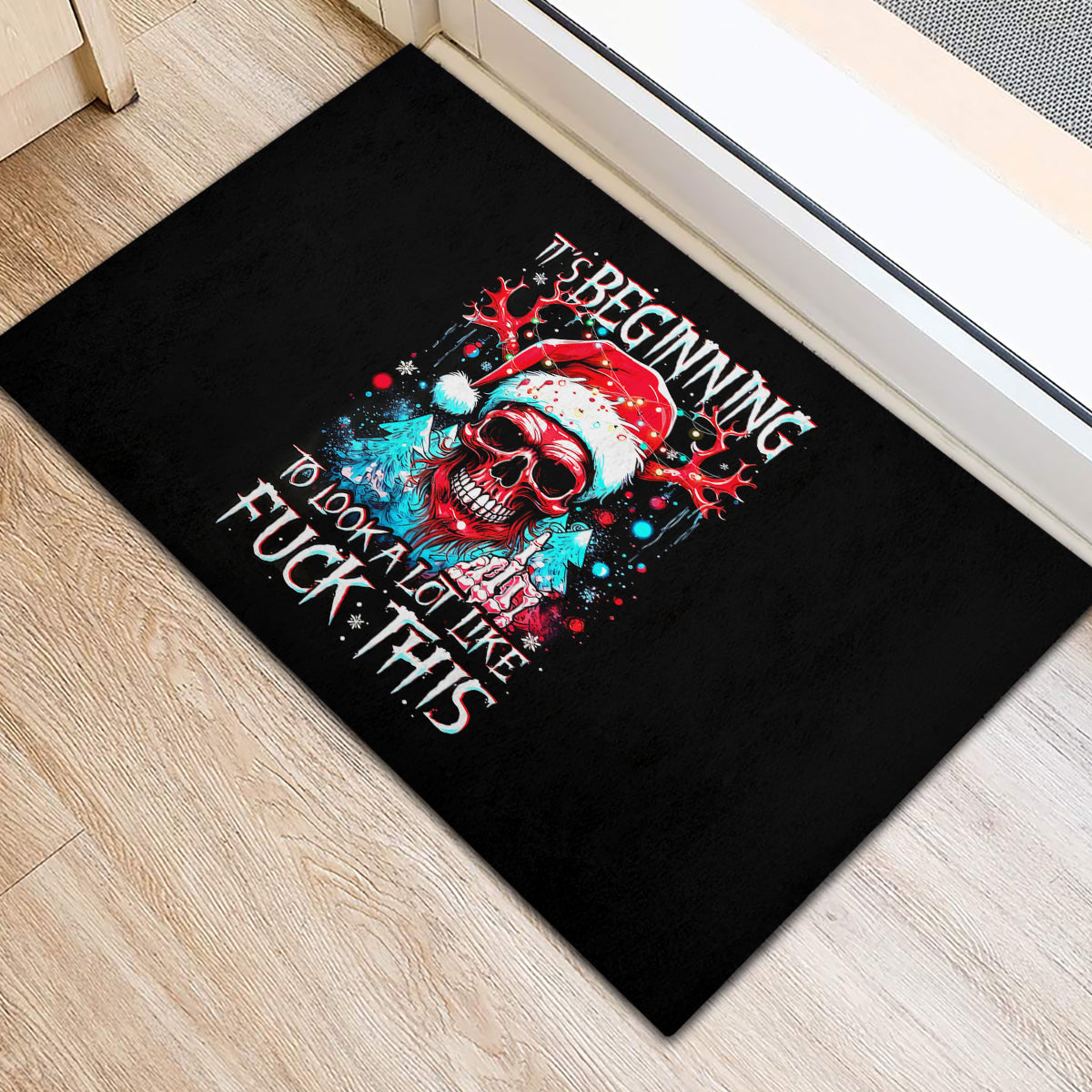 Skull Santa Claus Rubber Doormat It's Beginning To Look A Lot Like Fuck This - Wonder Print Shop