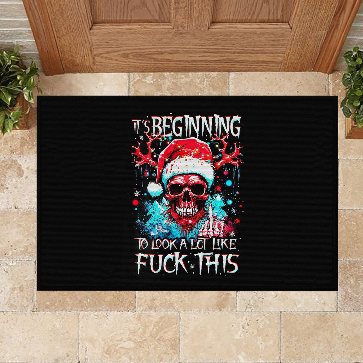 Skull Santa Claus Rubber Doormat It's Beginning To Look A Lot Like Fuck This - Wonder Print Shop