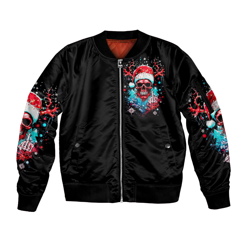 Skull Santa Claus Sleeve Zip Bomber Jacket It's Beginning To Look A Lot Like Fuck This - Wonder Print Shop