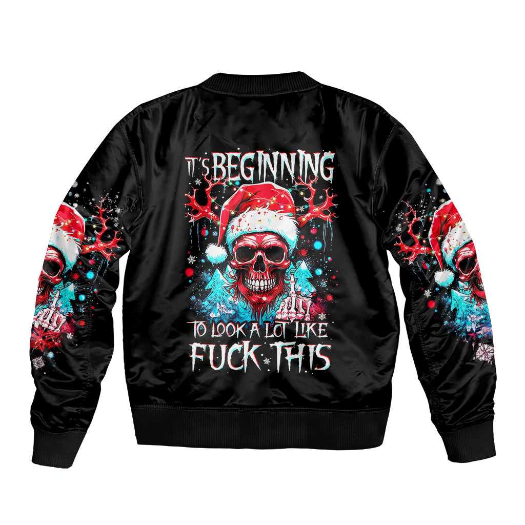 Skull Santa Claus Sleeve Zip Bomber Jacket It's Beginning To Look A Lot Like Fuck This - Wonder Print Shop