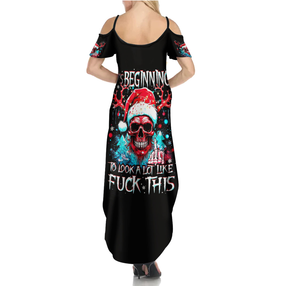 Skull Santa Claus Summer Maxi Dress It's Beginning To Look A Lot Like Fuck This - Wonder Print Shop