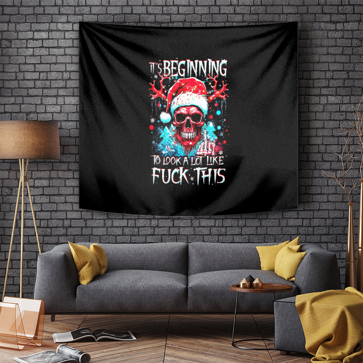 Skull Santa Claus Tapestry It's Beginning To Look A Lot Like Fuck This - Wonder Print Shop