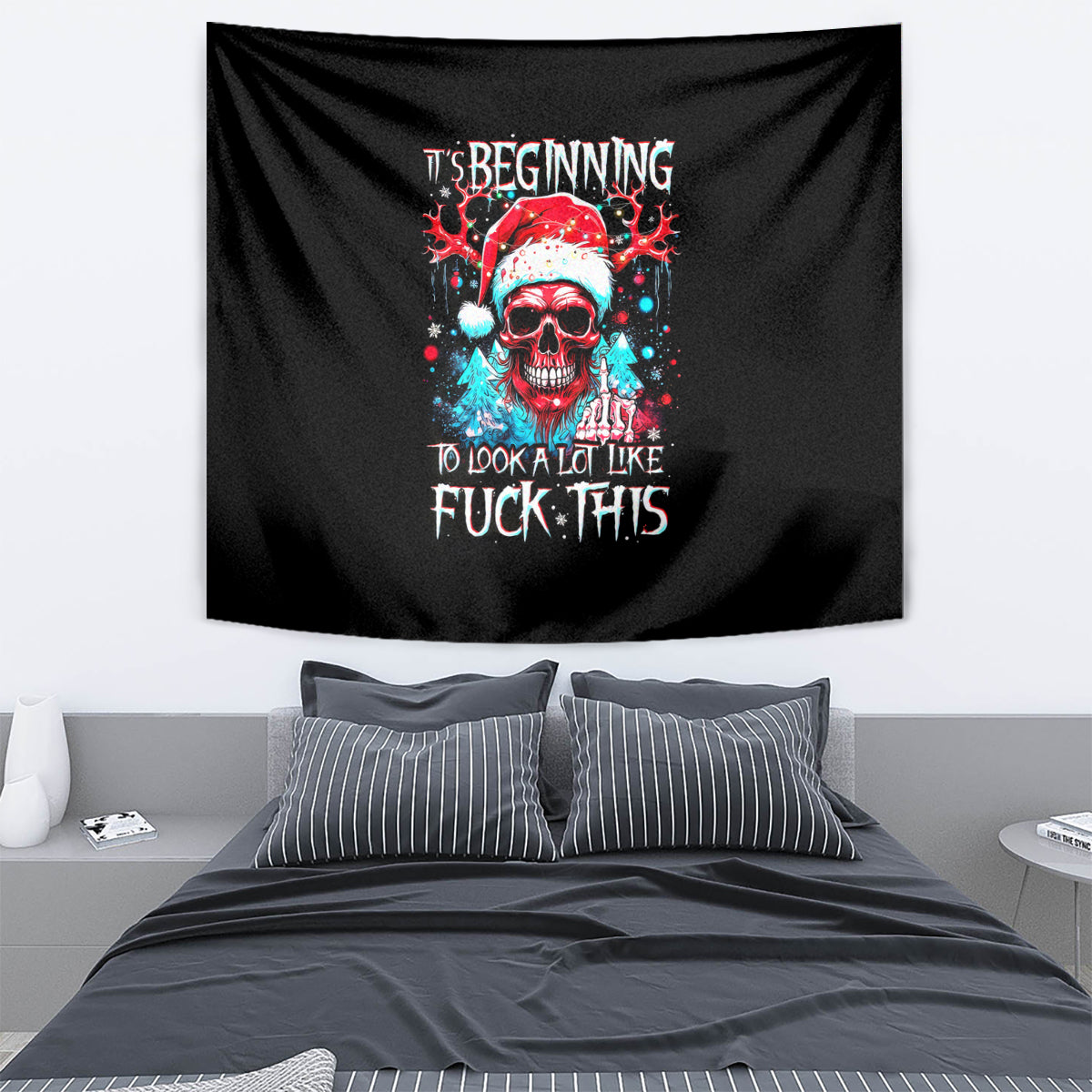 Skull Santa Claus Tapestry It's Beginning To Look A Lot Like Fuck This - Wonder Print Shop