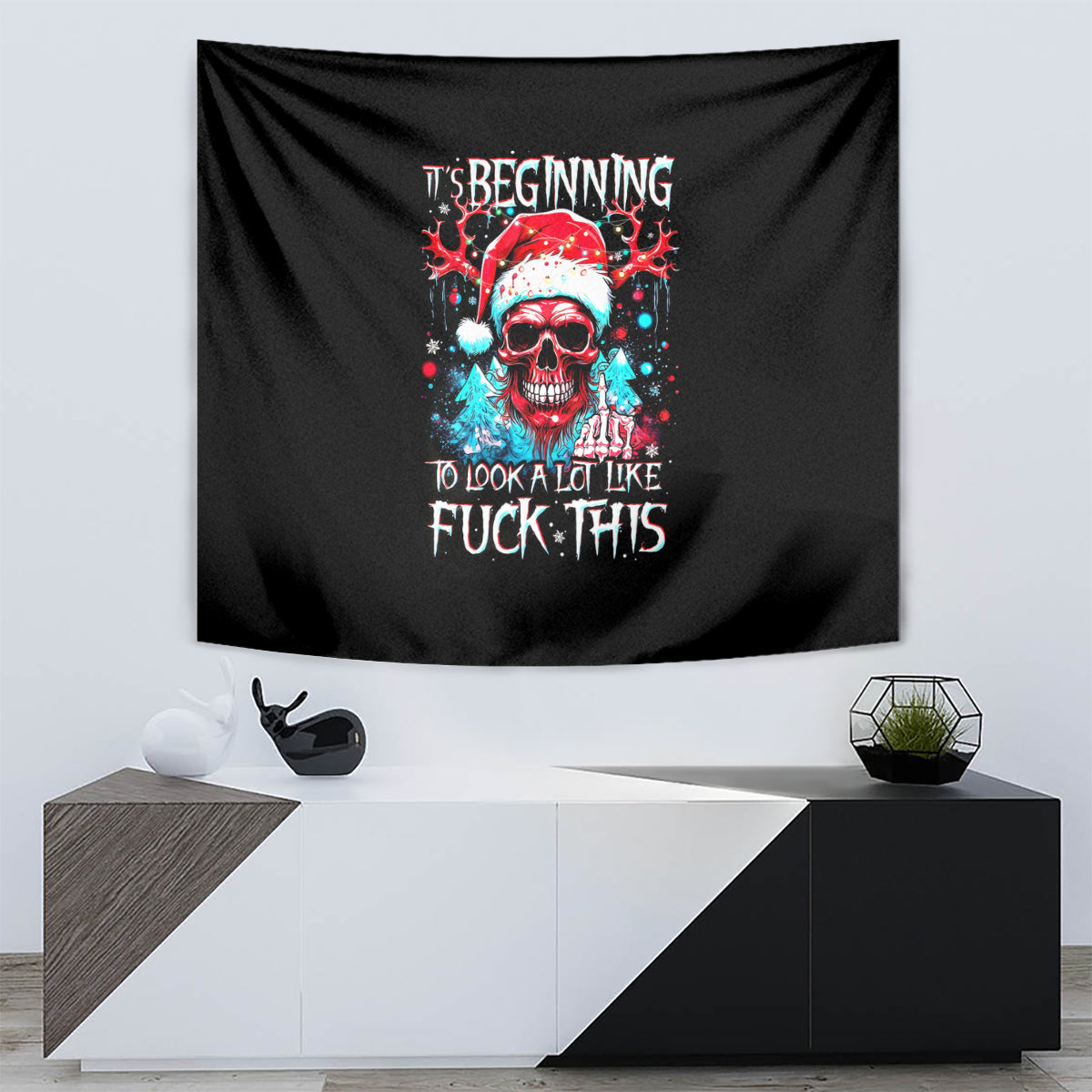 Skull Santa Claus Tapestry It's Beginning To Look A Lot Like Fuck This - Wonder Print Shop