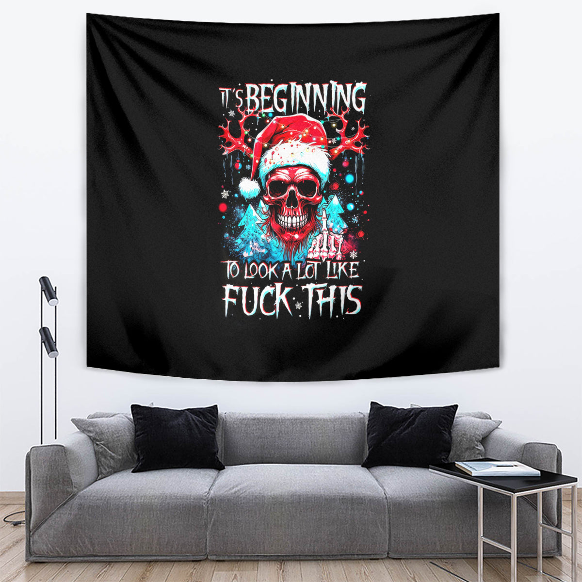 Skull Santa Claus Tapestry It's Beginning To Look A Lot Like Fuck This - Wonder Print Shop