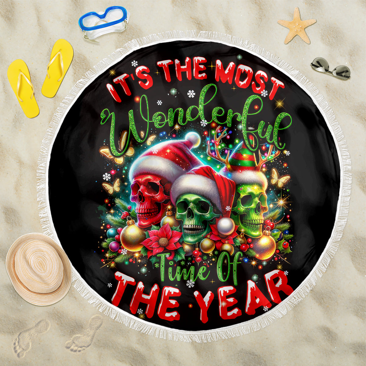 Skull Santa Claus Beach Blanket It's The Most Time Of The Year - Wonder Print Shop
