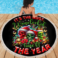 Skull Santa Claus Beach Blanket It's The Most Time Of The Year - Wonder Print Shop