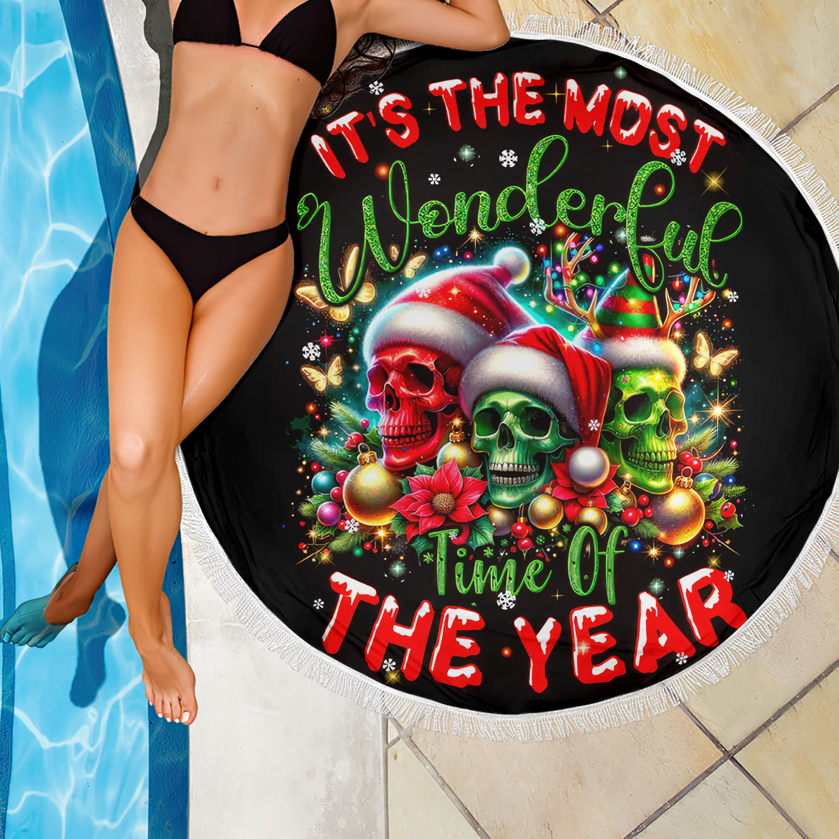 Skull Santa Claus Beach Blanket It's The Most Time Of The Year - Wonder Print Shop