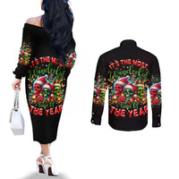skull-santa-claus-couples-matching-off-the-shoulder-long-sleeve-dress-and-long-sleeve-button-shirt-its-the-most-time-of-the-year