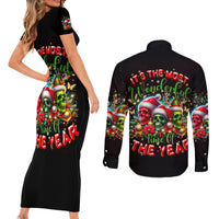 Skull Santa Claus Couples Matching Short Sleeve Bodycon Dress and Long Sleeve Button Shirt It's The Most Time Of The Year - Wonder Print Shop