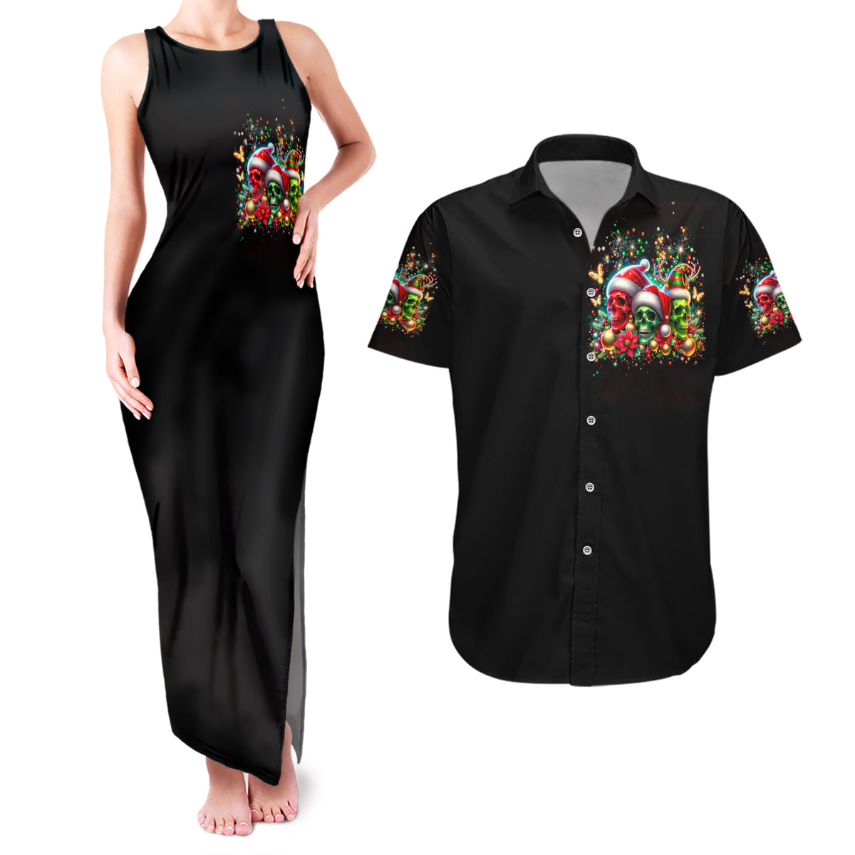 Skull Santa Claus Couples Matching Tank Maxi Dress and Hawaiian Shirt It's The Most Time Of The Year - Wonder Print Shop