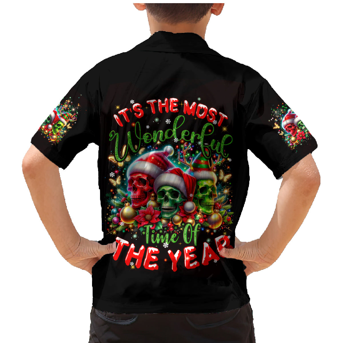 Skull Santa Claus Family Matching Mermaid Dress and Hawaiian Shirt It's The Most Time Of The Year - Wonder Print Shop
