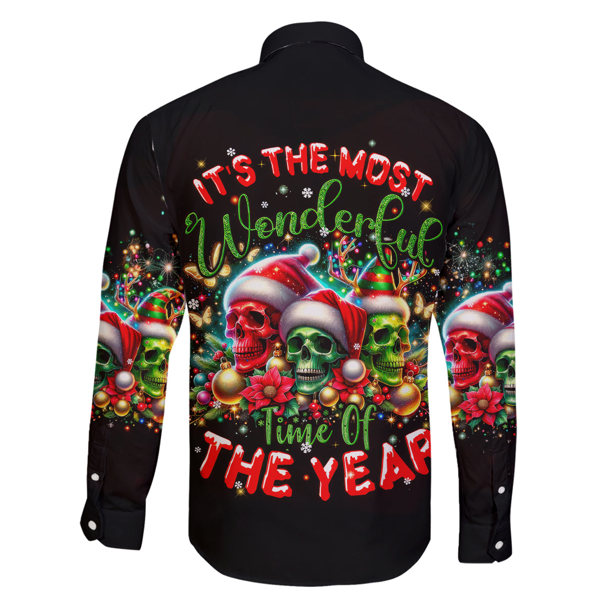 Skull Santa Claus Family Matching Off Shoulder Long Sleeve Dress and Hawaiian Shirt It's The Most Time Of The Year - Wonder Print Shop