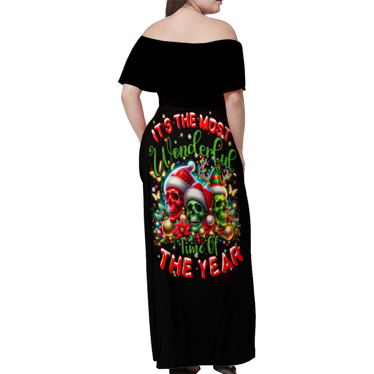 Skull Santa Claus Family Matching Off Shoulder Maxi Dress and Hawaiian Shirt It's The Most Time Of The Year - Wonder Print Shop