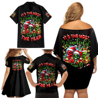 Skull Santa Claus Family Matching Off Shoulder Short Dress and Hawaiian Shirt It's The Most Time Of The Year - Wonder Print Shop