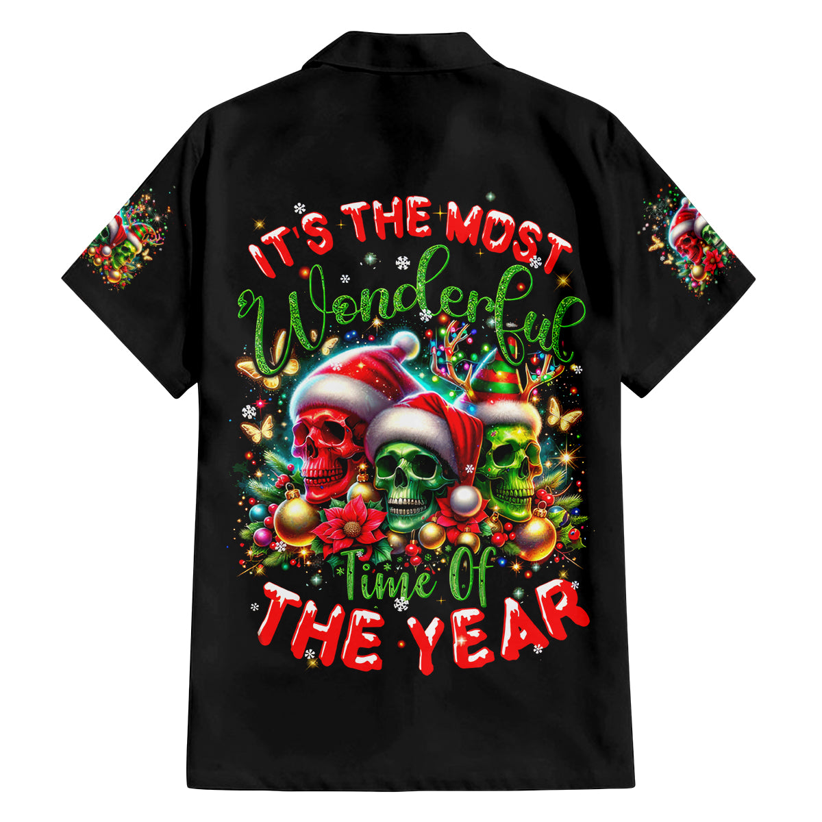 Skull Santa Claus Family Matching Off Shoulder Short Dress and Hawaiian Shirt It's The Most Time Of The Year - Wonder Print Shop