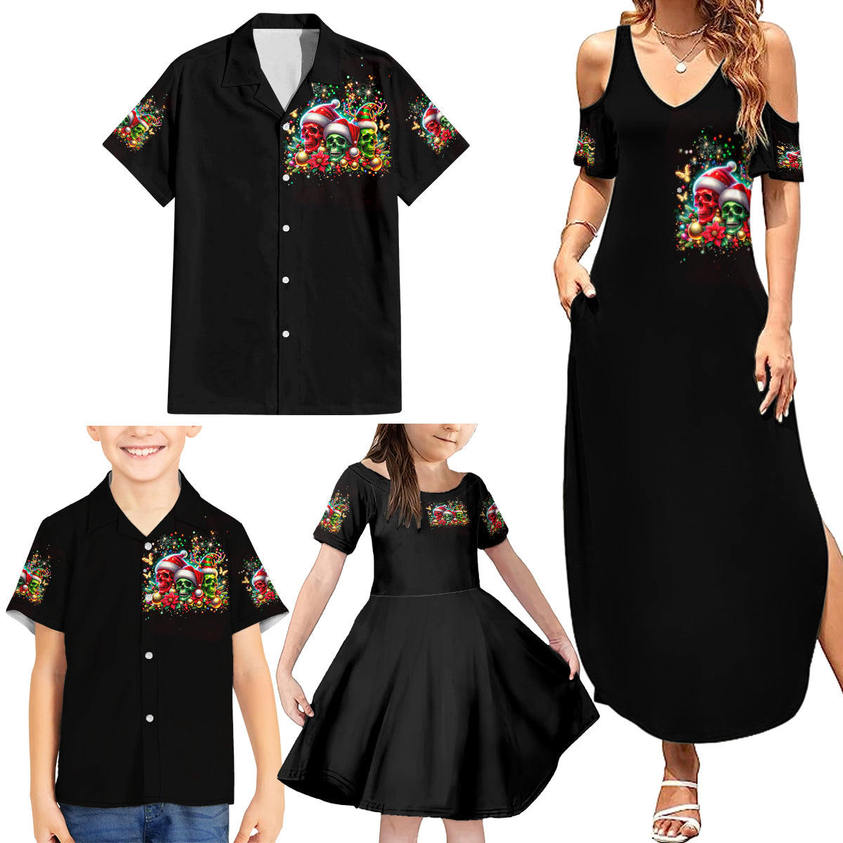Skull Santa Claus Family Matching Summer Maxi Dress and Hawaiian Shirt It's The Most Time Of The Year - Wonder Print Shop