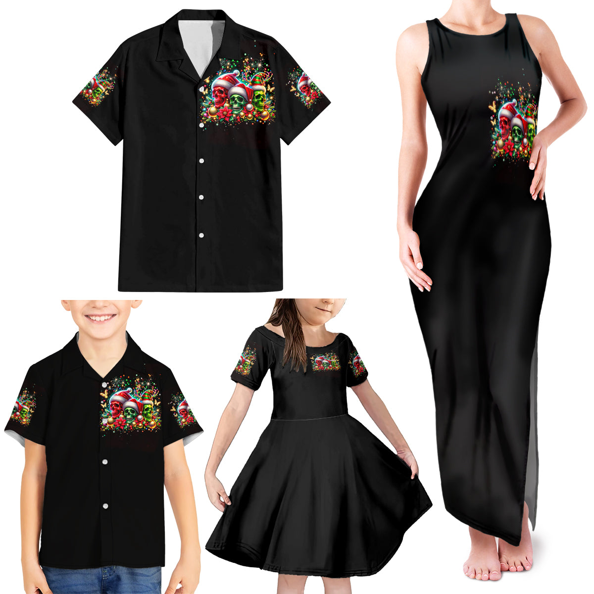 Skull Santa Claus Family Matching Tank Maxi Dress and Hawaiian Shirt It's The Most Time Of The Year - Wonder Print Shop