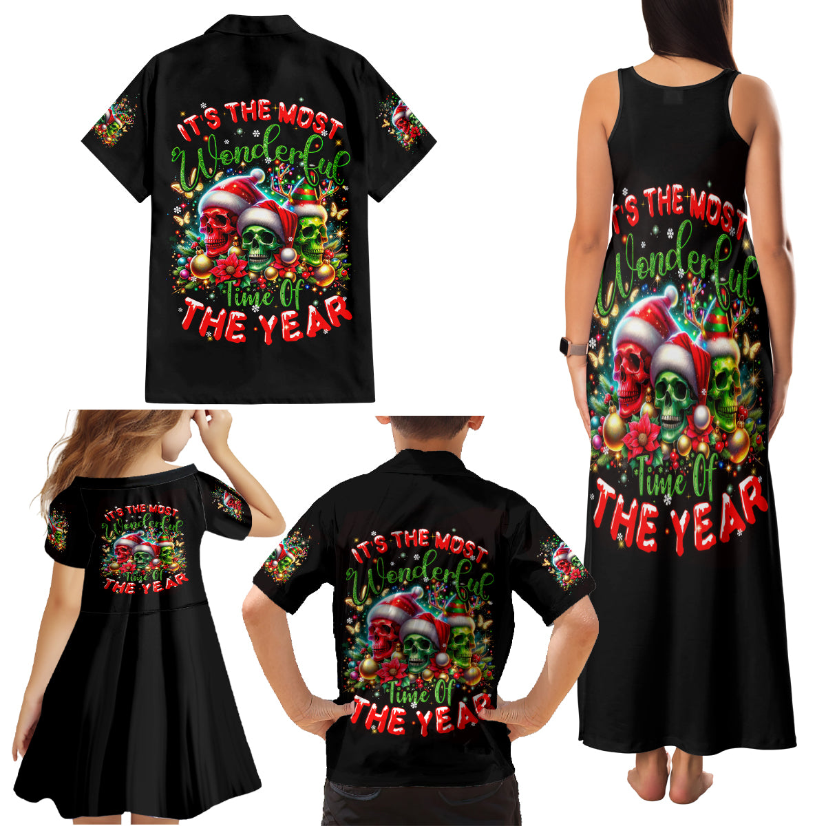 Skull Santa Claus Family Matching Tank Maxi Dress and Hawaiian Shirt It's The Most Time Of The Year - Wonder Print Shop