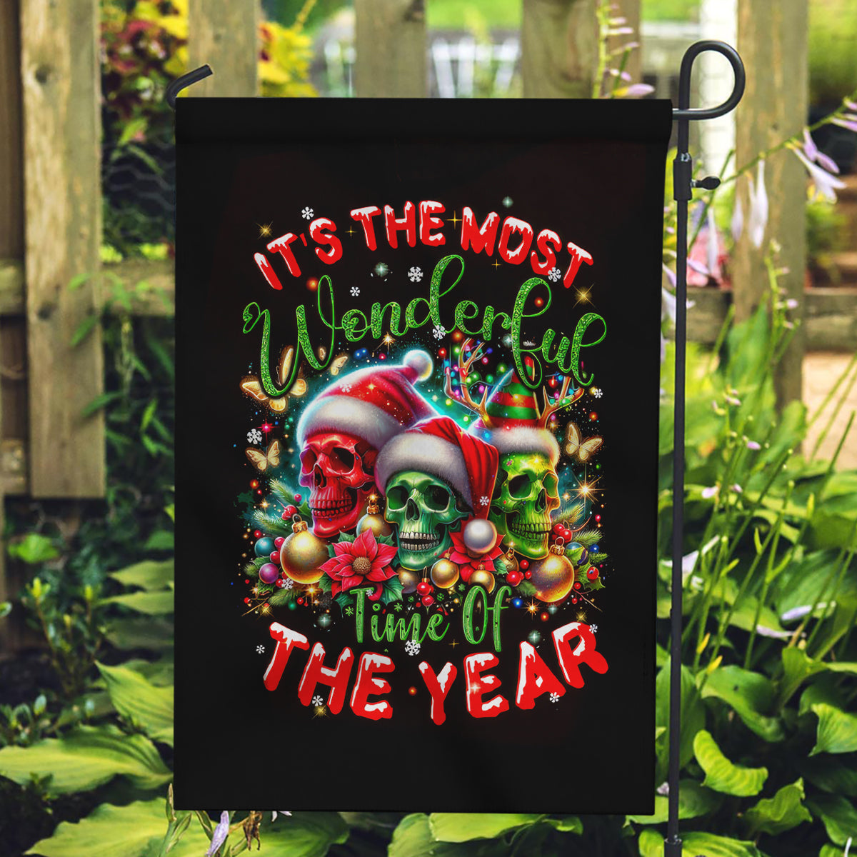 Skull Santa Claus Garden Flag It's The Most Time Of The Year - Wonder Print Shop
