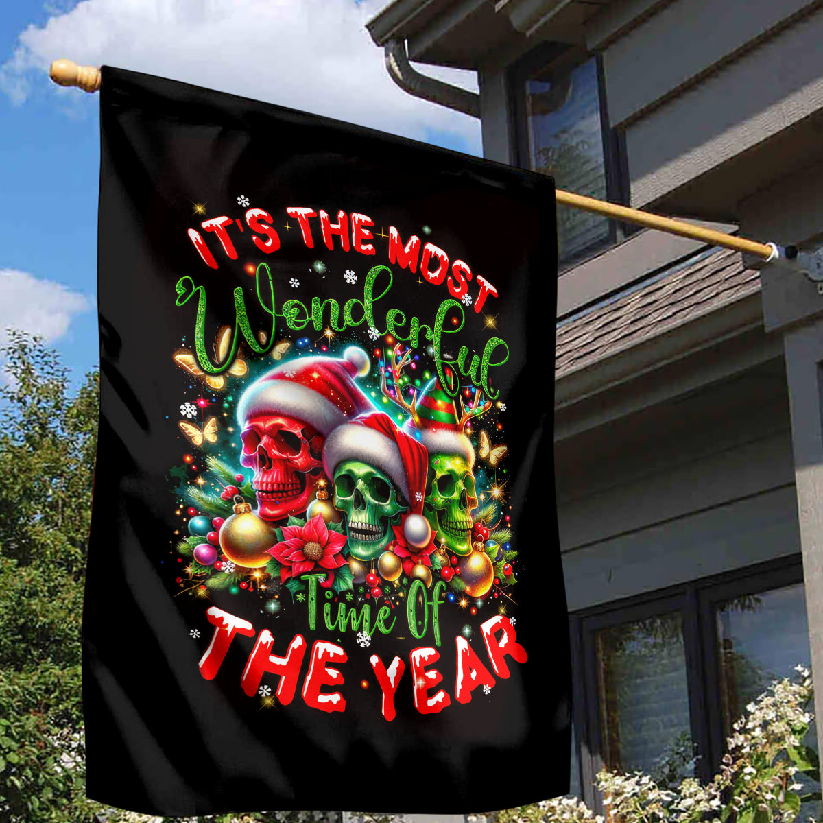 Skull Santa Claus Garden Flag It's The Most Time Of The Year - Wonder Print Shop