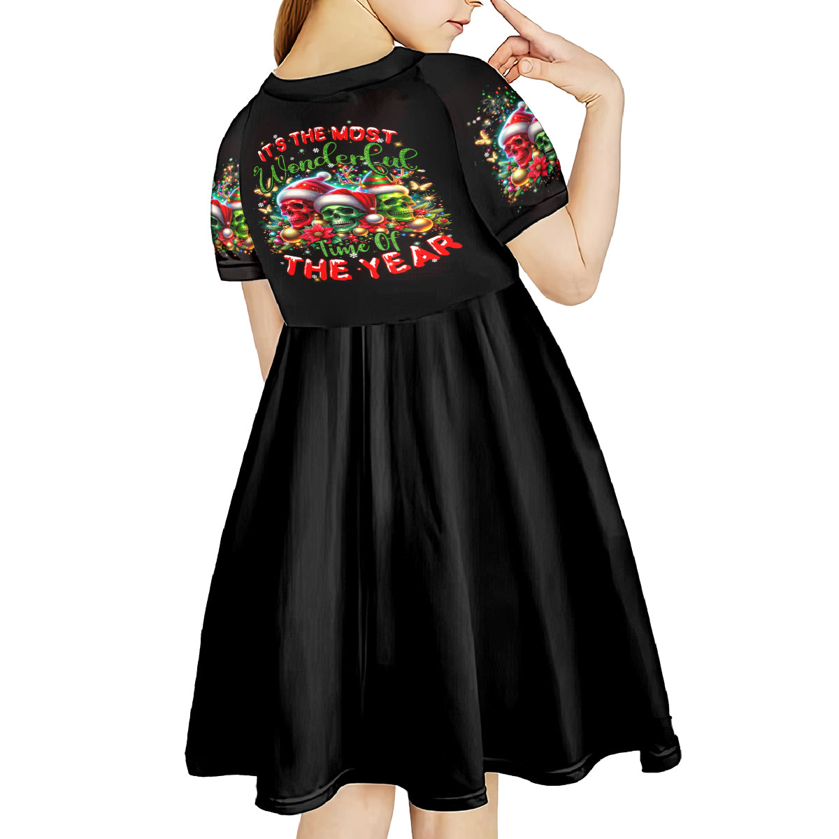 Skull Santa Claus Kid Short Sleeve Dress It's The Most Time Of The Year - Wonder Print Shop