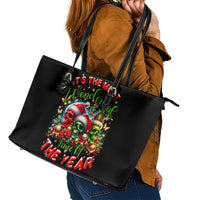Skull Santa Claus Leather Tote Bag It's The Most Time Of The Year - Wonder Print Shop