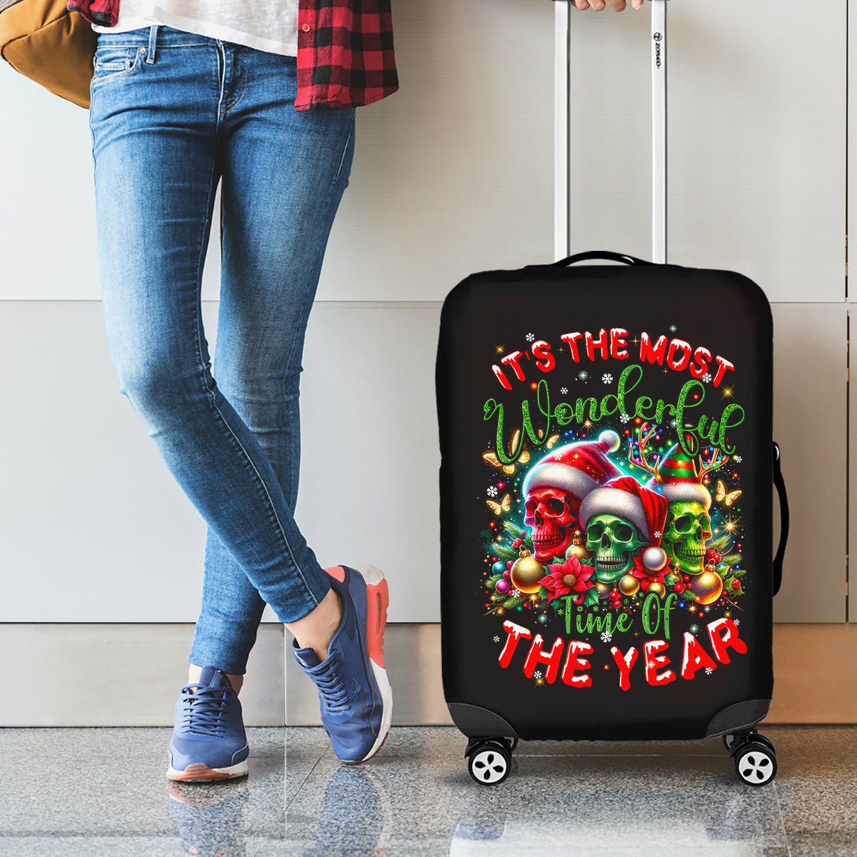Skull Santa Claus Luggage Cover It's The Most Time Of The Year - Wonder Print Shop