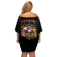 Skull Santa Claus Off Shoulder Short Dress It's The Most Time Of The Year - Wonder Print Shop