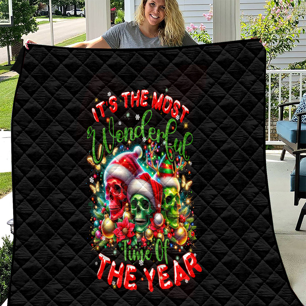 Skull Santa Claus Quilt It's The Most Time Of The Year - Wonder Print Shop