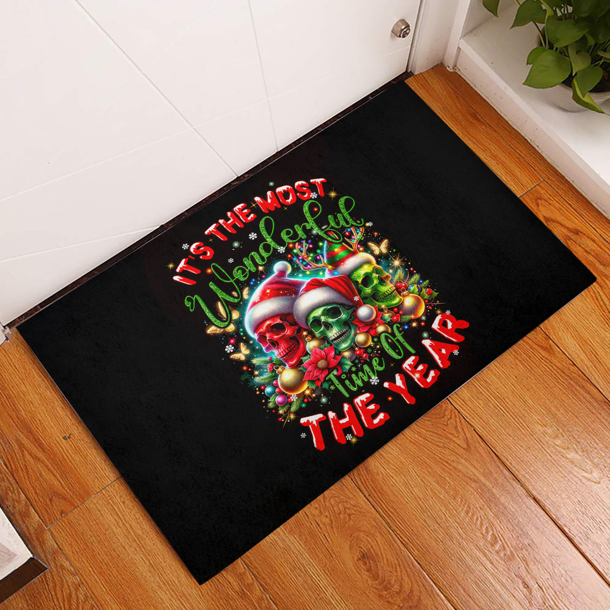 Skull Santa Claus Rubber Doormat It's The Most Time Of The Year - Wonder Print Shop
