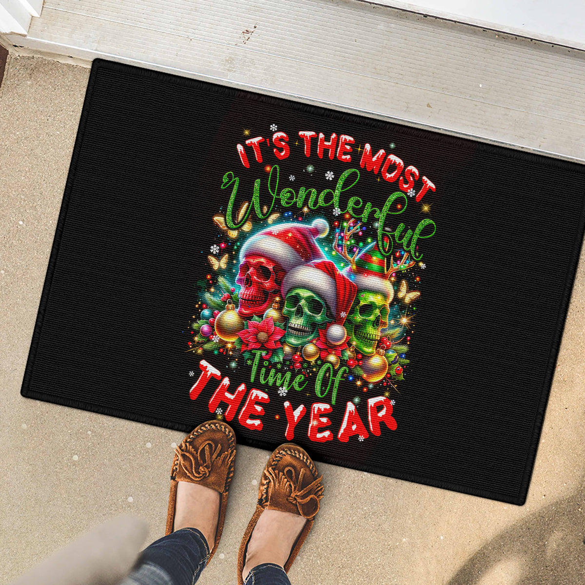 Skull Santa Claus Rubber Doormat It's The Most Time Of The Year - Wonder Print Shop