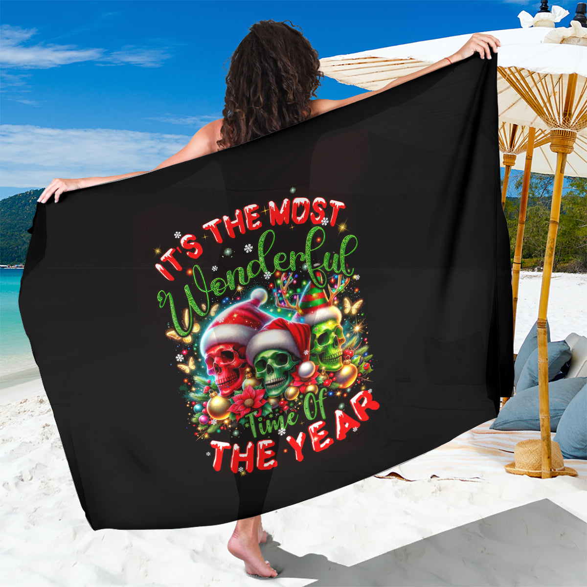 Skull Santa Claus Sarong It's The Most Time Of The Year - Wonder Print Shop
