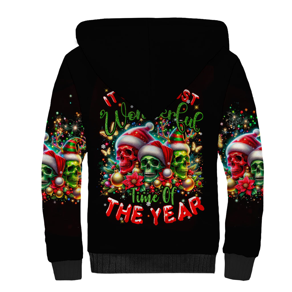 Skull Santa Claus Sherpa Hoodie It's The Most Time Of The Year - Wonder Print Shop