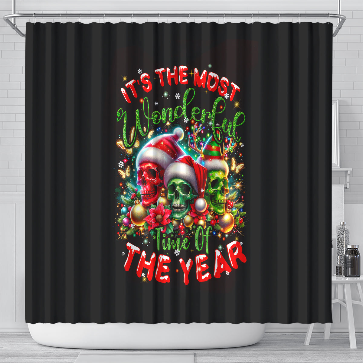 skull-santa-claus-shower-curtain-its-the-most-time-of-the-year