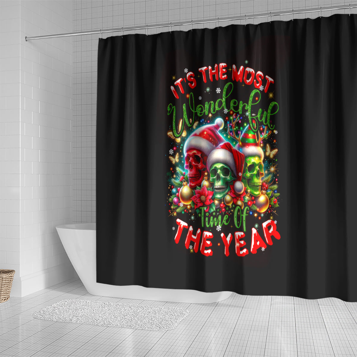 skull-santa-claus-shower-curtain-its-the-most-time-of-the-year