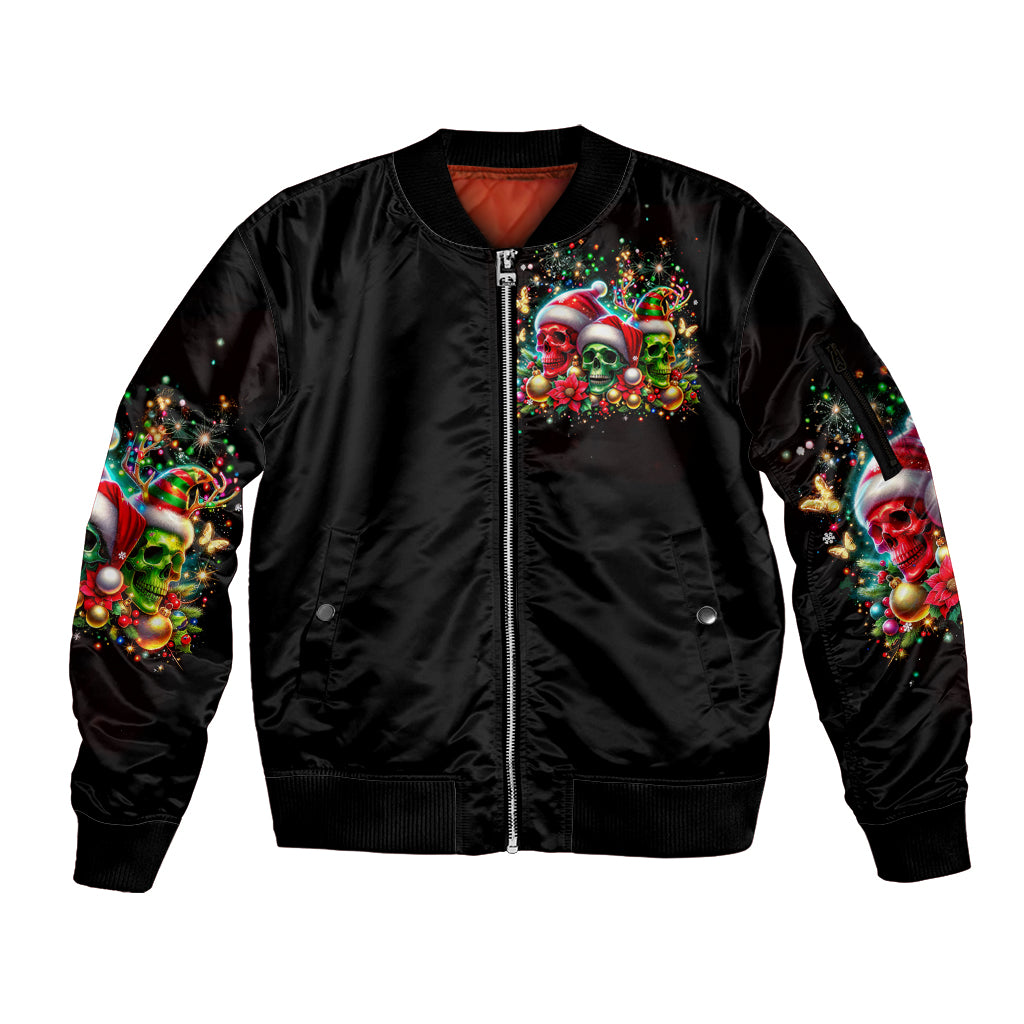 Skull Santa Claus Sleeve Zip Bomber Jacket It's The Most Time Of The Year - Wonder Print Shop