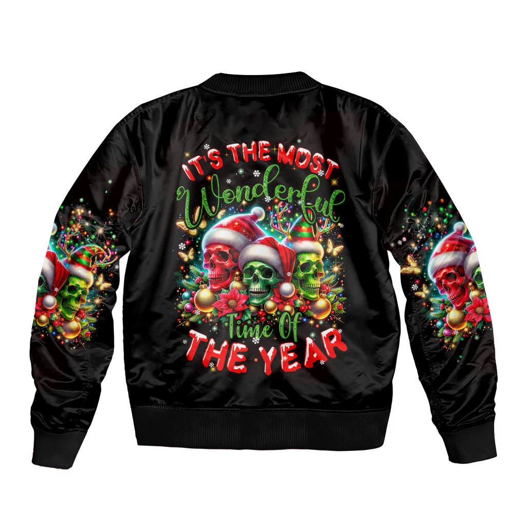 Skull Santa Claus Sleeve Zip Bomber Jacket It's The Most Time Of The Year - Wonder Print Shop