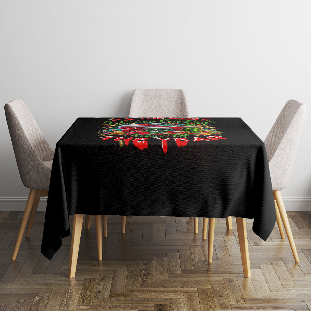 Skull Santa Claus Tablecloth It's The Most Time Of The Year - Wonder Print Shop