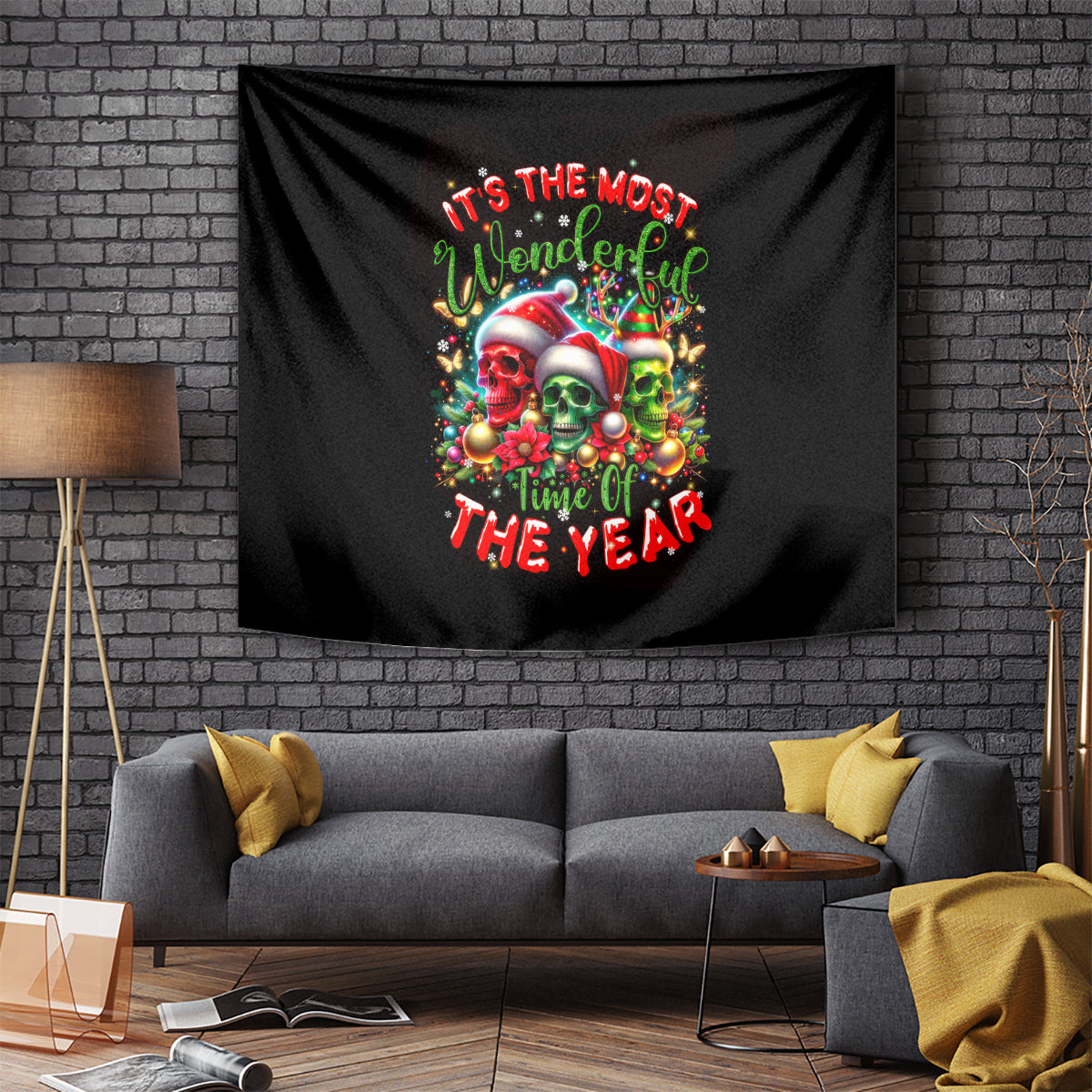 Skull Santa Claus Tapestry It's The Most Time Of The Year - Wonder Print Shop