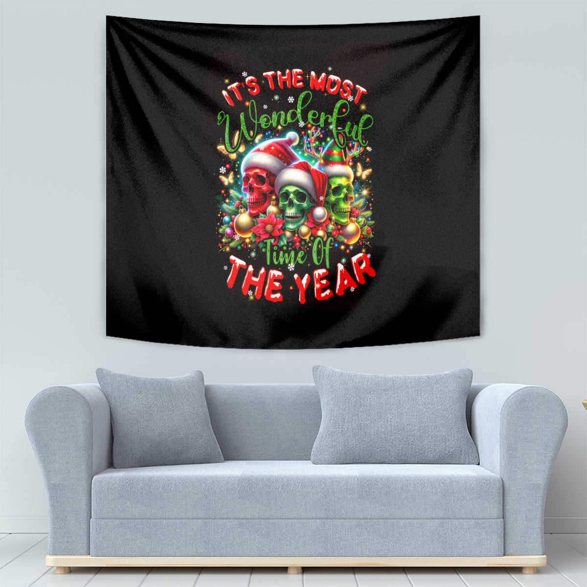 Skull Santa Claus Tapestry It's The Most Time Of The Year - Wonder Print Shop