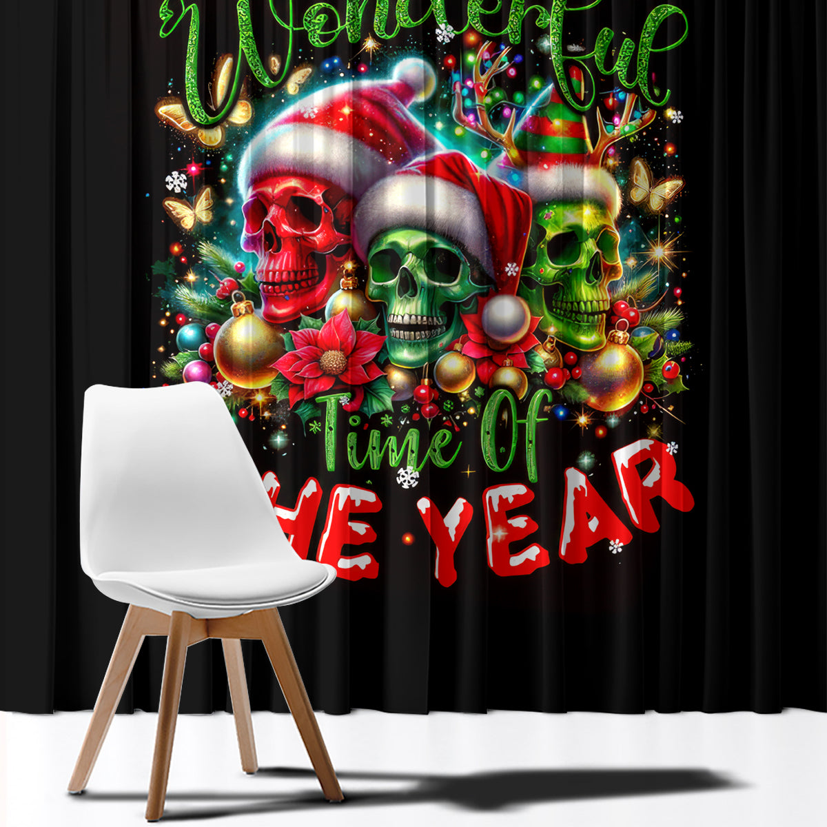 Skull Santa Claus Window Curtain It's The Most Time Of The Year - Wonder Print Shop