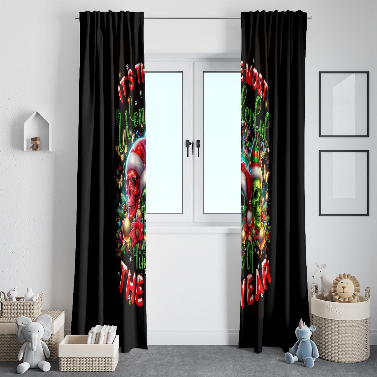 Skull Santa Claus Window Curtain It's The Most Time Of The Year - Wonder Print Shop