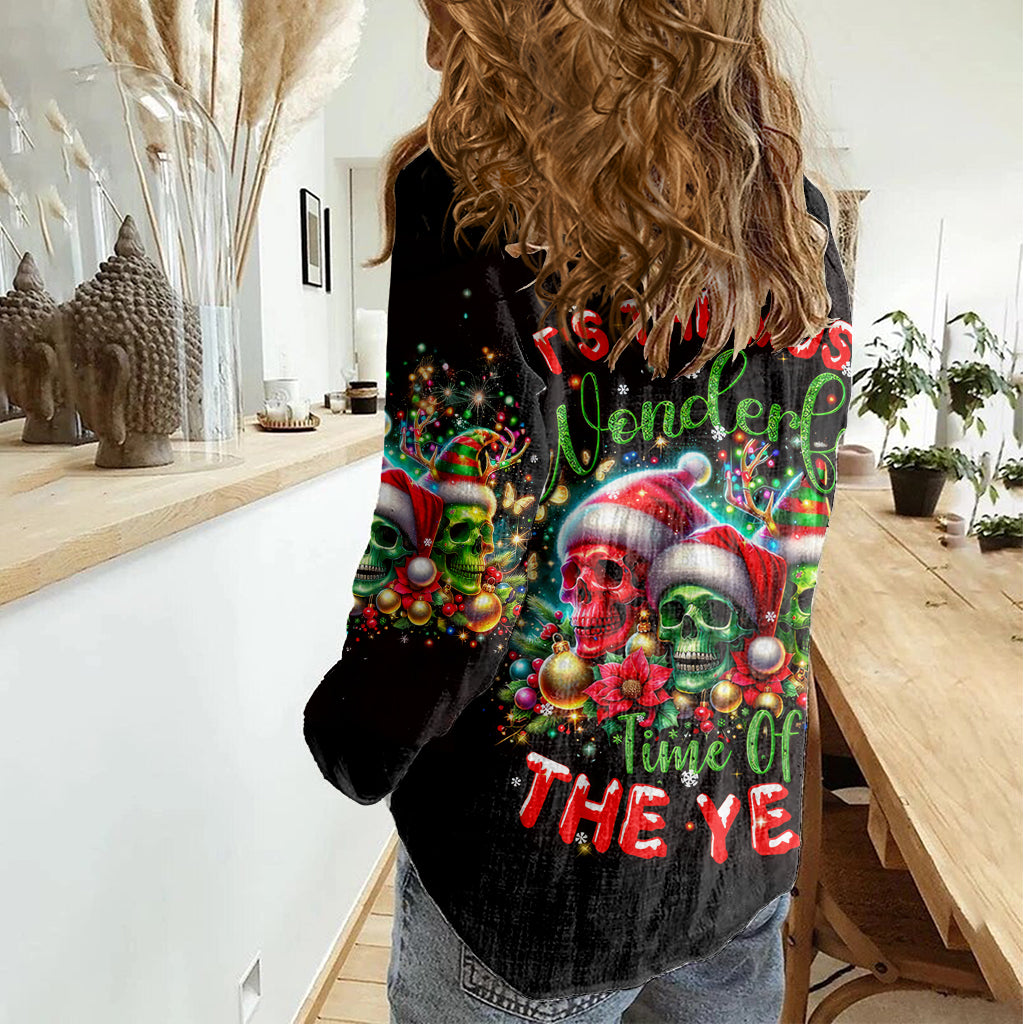 Skull Santa Claus Women Casual Shirt It's The Most Time Of The Year - Wonder Print Shop