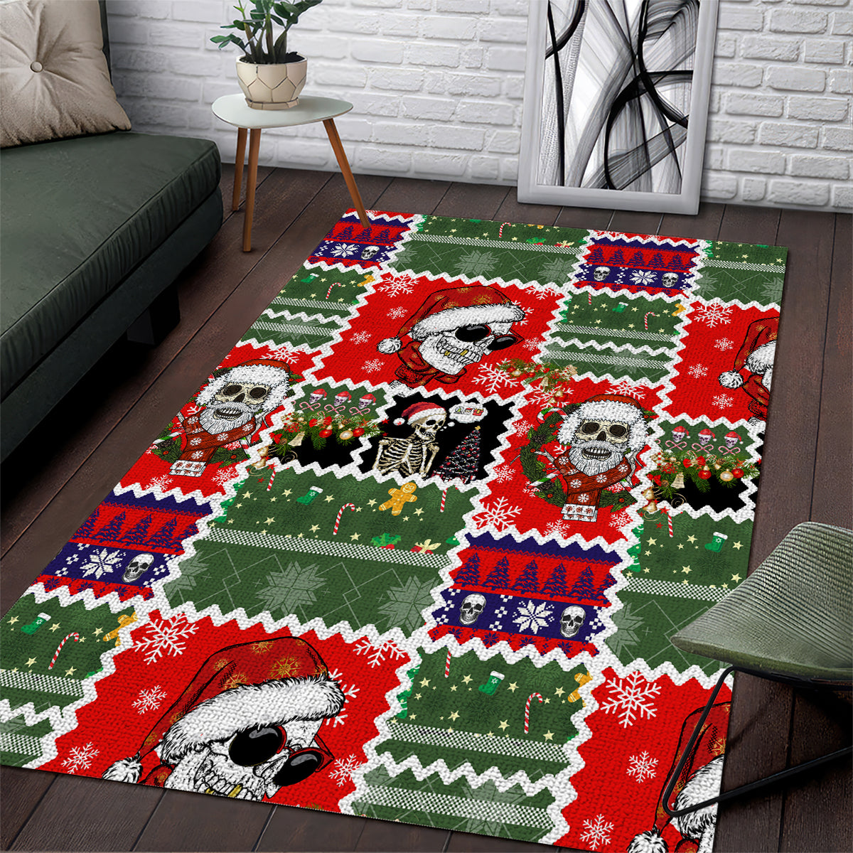 Skeleton Santa Claus Area Rug Moodboard Skull Ugly Christmas - Wonder Print Shop