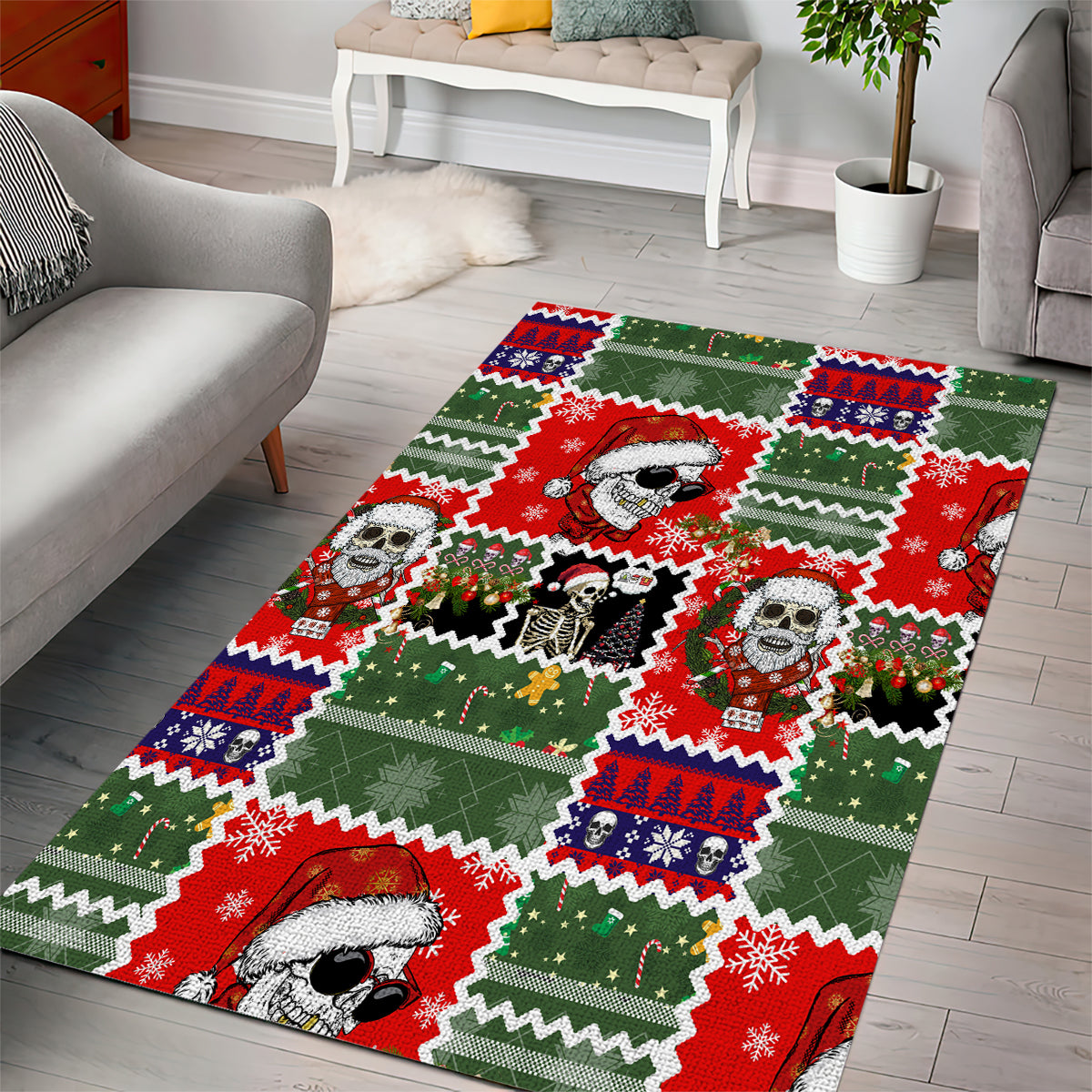 Skeleton Santa Claus Area Rug Moodboard Skull Ugly Christmas - Wonder Print Shop
