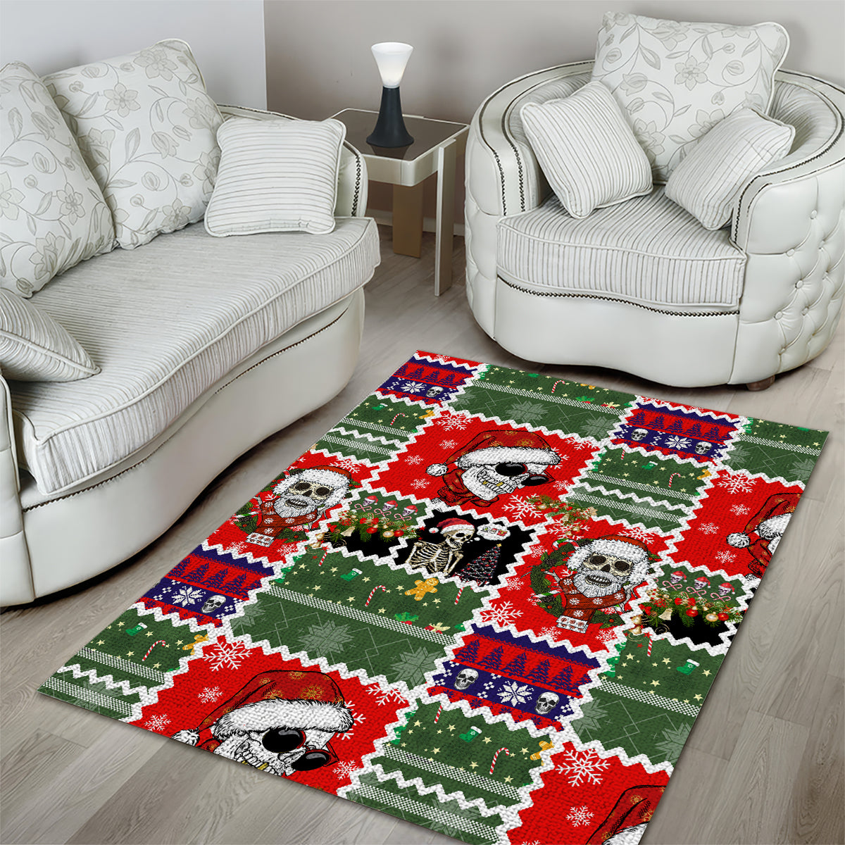 Skeleton Santa Claus Area Rug Moodboard Skull Ugly Christmas - Wonder Print Shop
