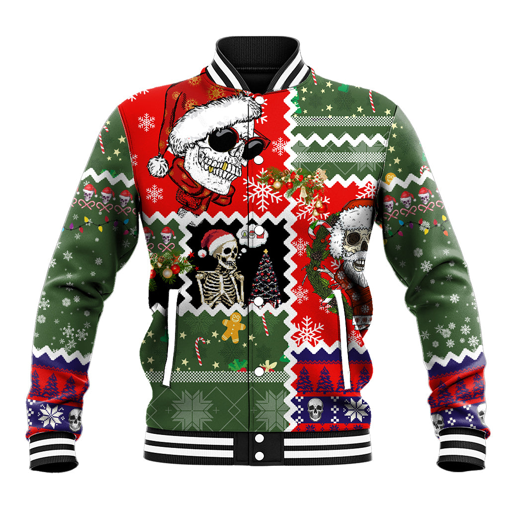 Skeleton Santa Claus Baseball Jacket Moodboard Skull Ugly Christmas - Wonder Print Shop